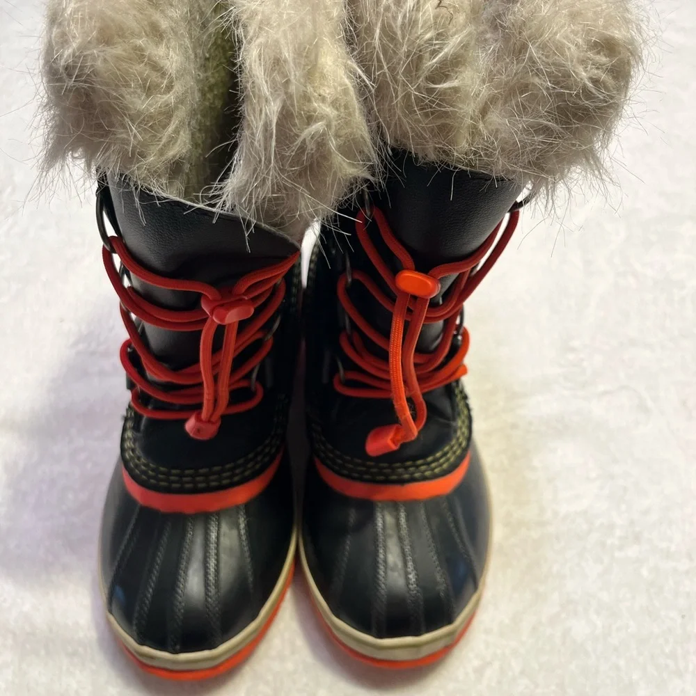 Sorel Joan of Arctic Waterproof Winter Snow Boots Black Orange Youth 4